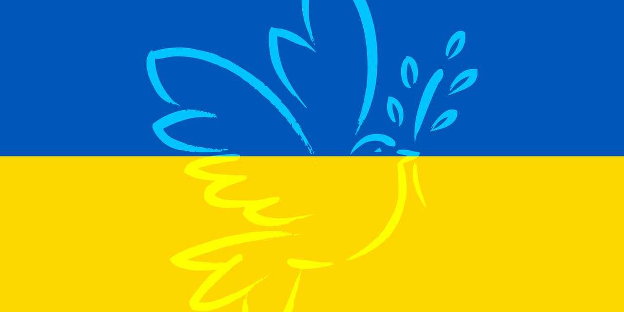 Ukraine-Flagge mit Friedenstaube