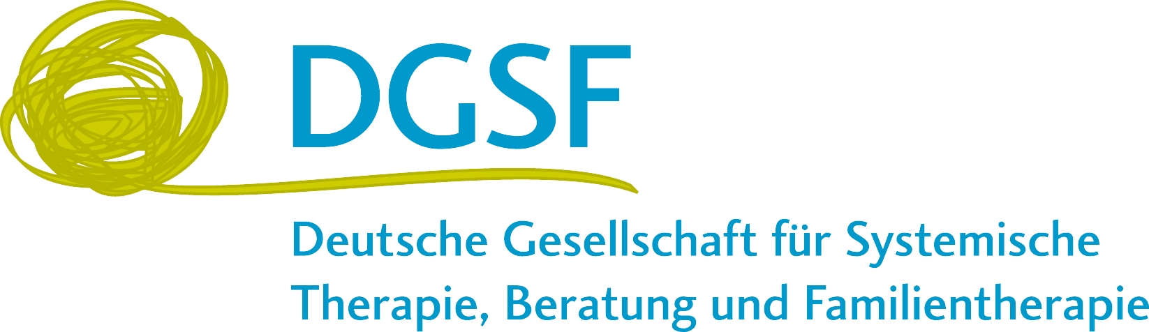Logo Deutsche Gesellschaft für Systemische Therapie, Beratung und Familientherapie - Schriftzug mit angedeutetem Wollknäuel (links)