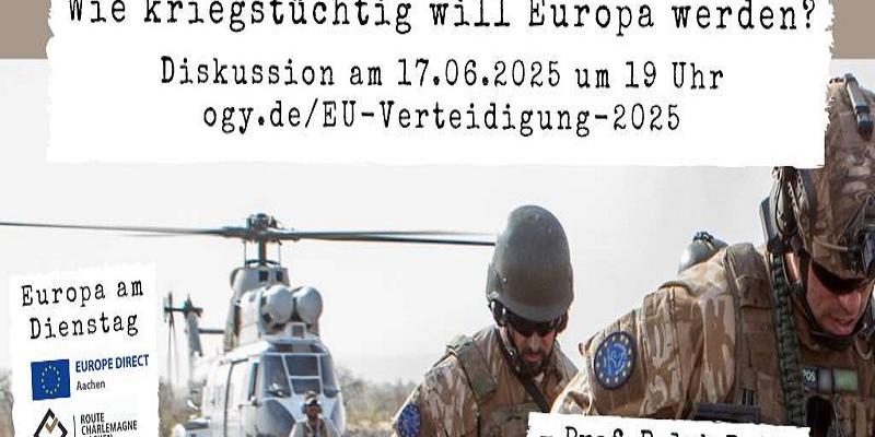 Europas Verteidigung unter Druck: Veranstaltungsankündigung mit einem Bild, das Soldaten zeigt.