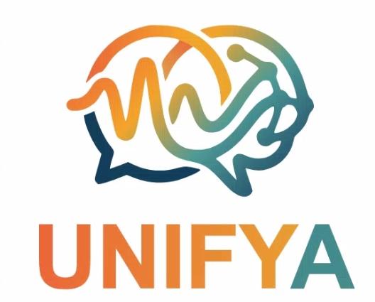 Logo der Firma UNIFYA mit stilisierten Sprechblasen und Verbindungslinien
