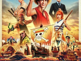 Filmplakat mit mehreren Personen um ein Piratenschiff herum